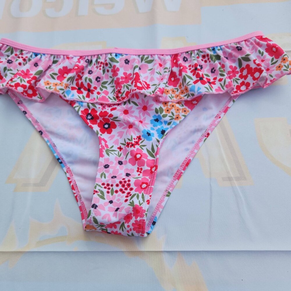 M Women's Pink Floral Bikini Bottom w/ Ruffles Bathing Suit Beach Pool Swimsuit
